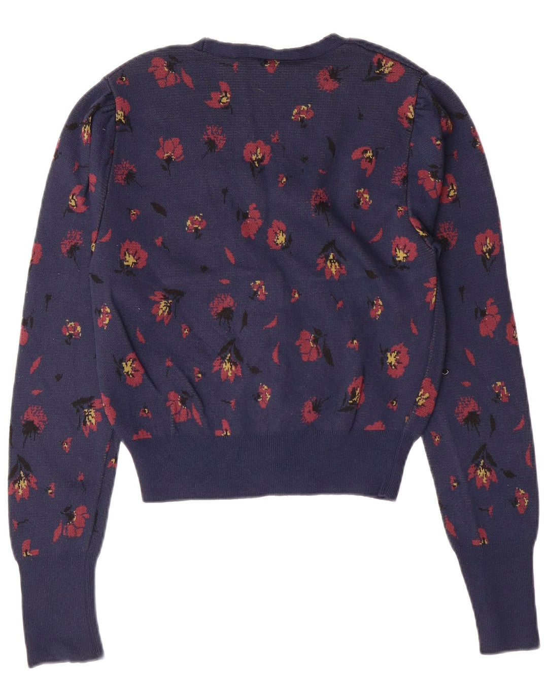 Suéter cardigã feminino ZARA Reino Unido 10 pequeno azul marinho floral poliamida