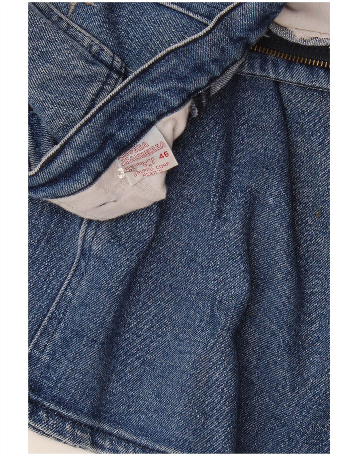 Mini saia jeans feminina vintage IT 46 grande W32 algodão azul