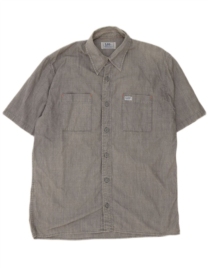 Camisa masculina de manga curta Lee algodão cinza médio