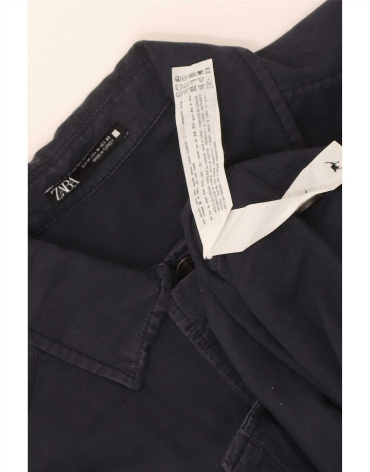 Zara Camisa masculina média azul marinho algodão