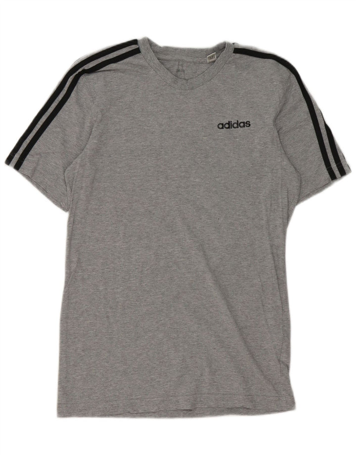 Adidas Mens Camiseta Top Pequeno Algodão Cinza
