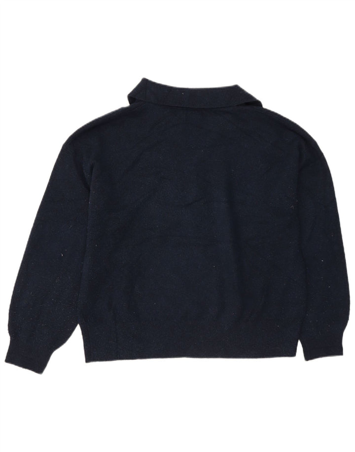 Suéter feminino Marks & Spencer com gola polo e gola polo Reino Unido 14 médio azul marinho