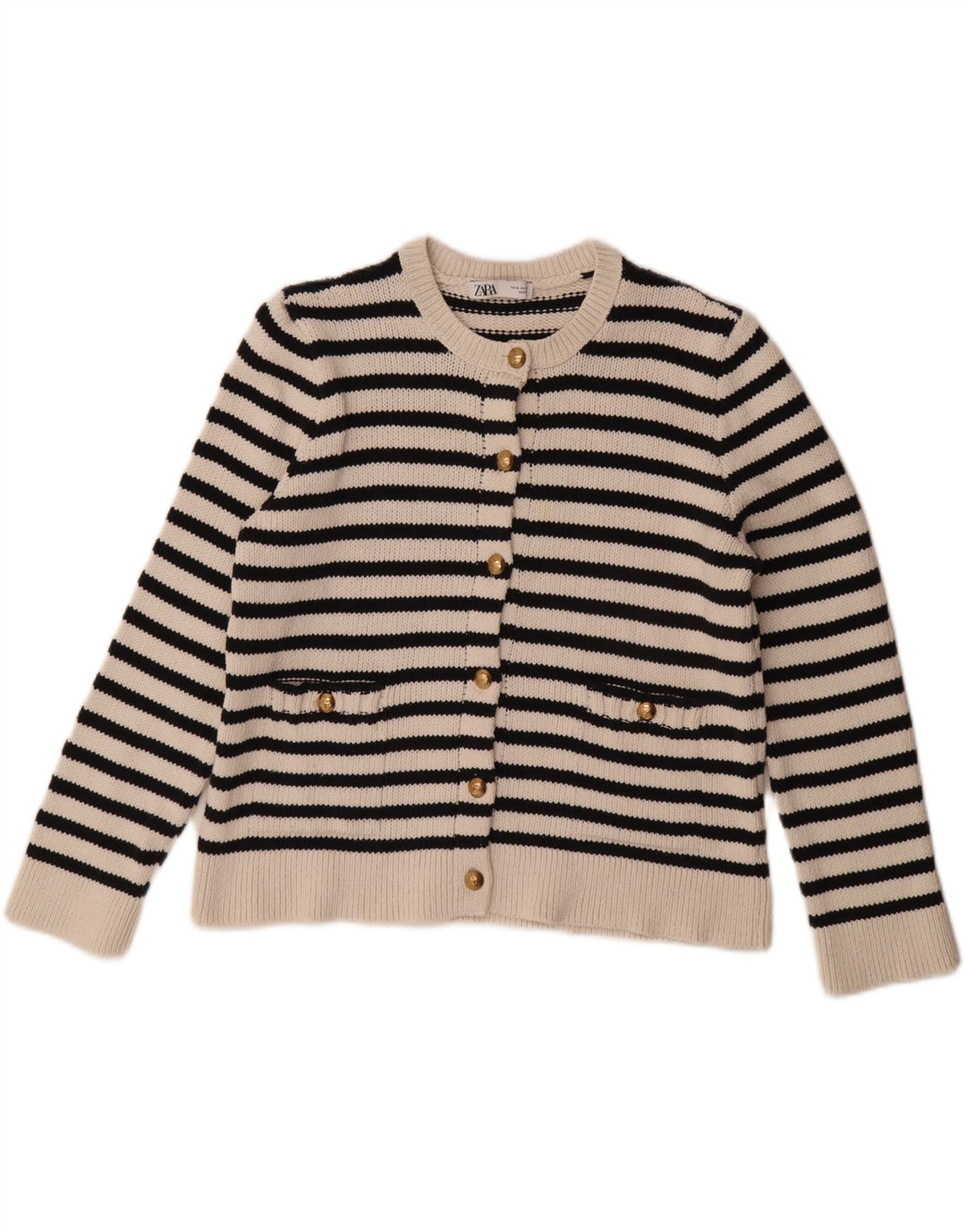 Suéter cardigã feminino oversized ZARA Reino Unido 14 listrado branco médio