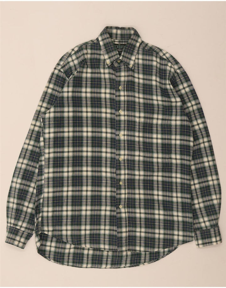 Camisa masculina vintage de flanela de algodão xadrez verde médio