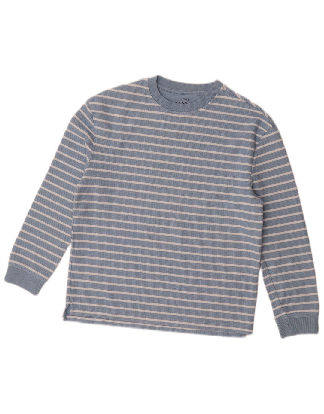 Top Marks & Spencer para meninos manga comprida 11-12 anos algodão listrado azul