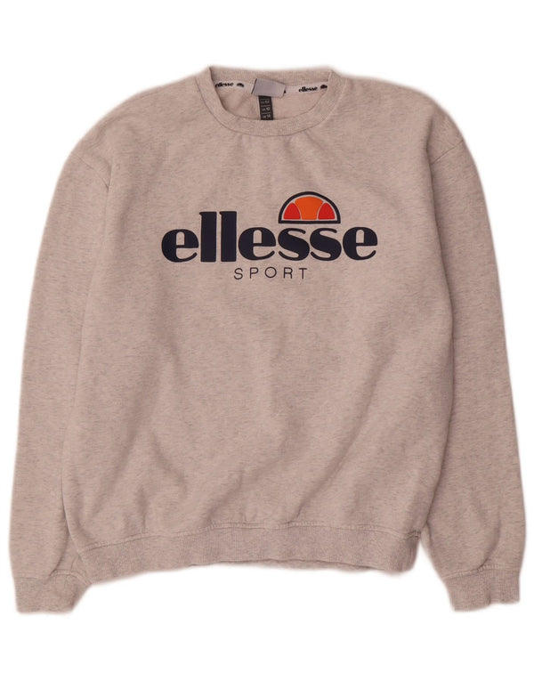 Ellesse Womens Graphic Sweatshirt Jumper UK 14 Large Grey Flecked Cotton