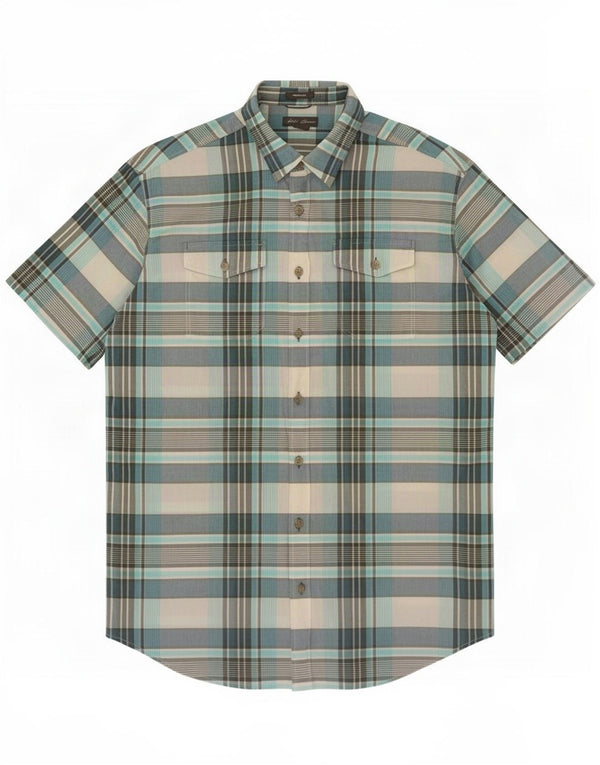Eddie Bauer Camisa masculina alta de manga curta com ajuste clássico grande xadrez azul