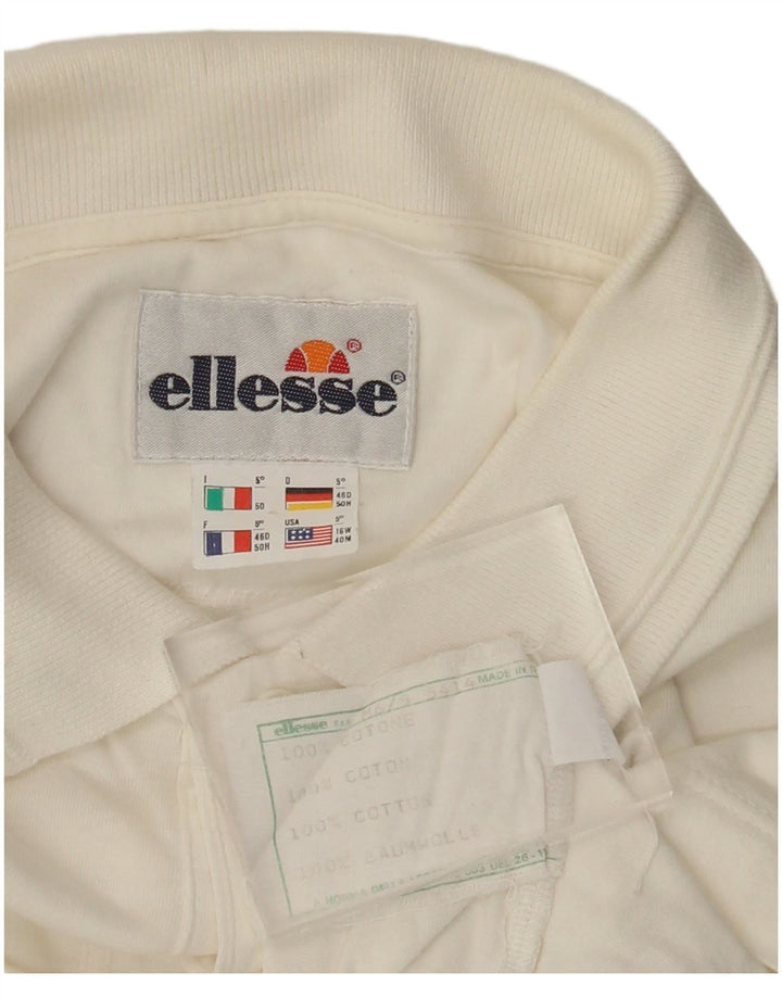 Camisa polo masculina de manga comprida ELLESSE IT 50 algodão geométrico branco médio