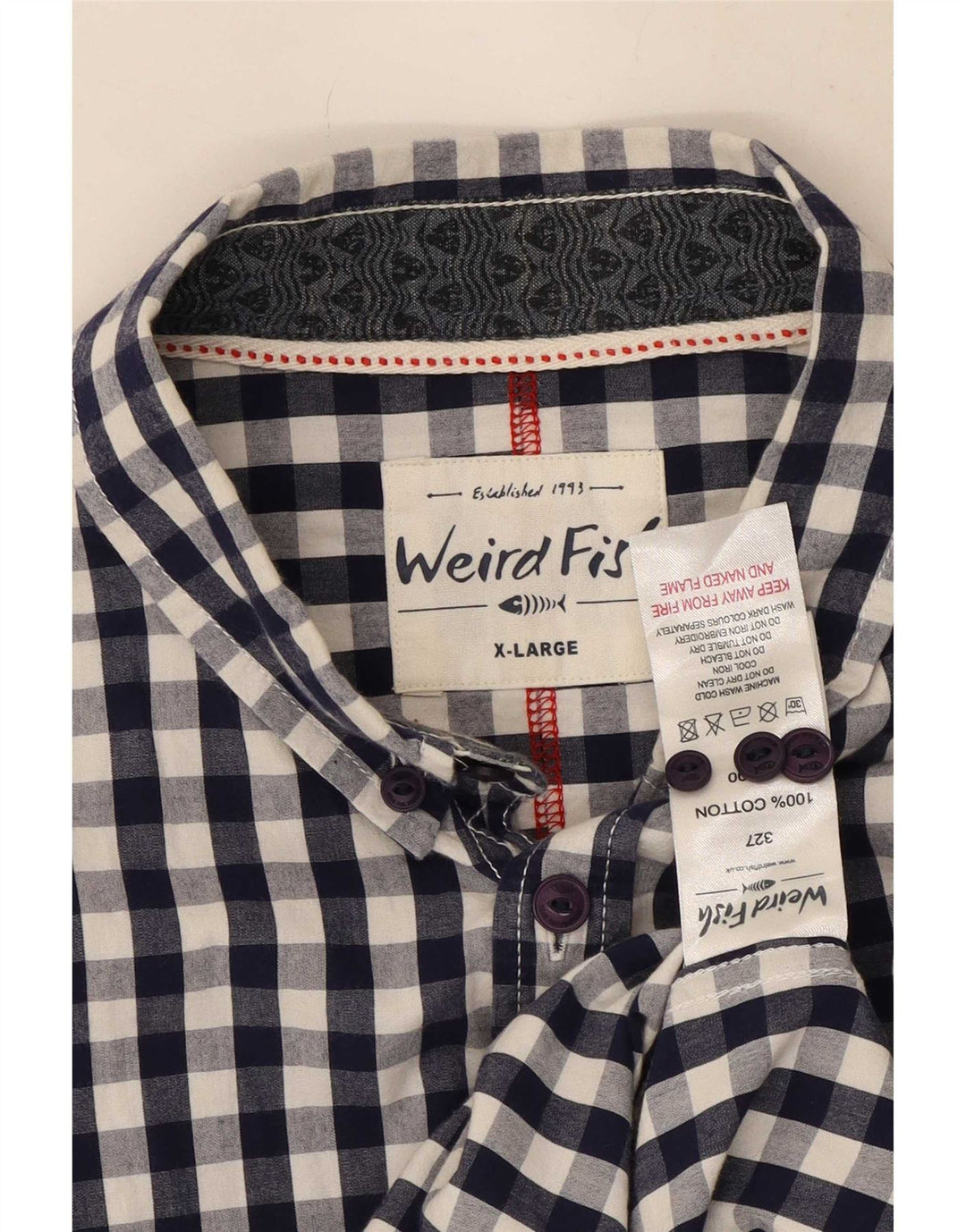 Camisa masculina Weird Fish XL azul marinho algodão guingão