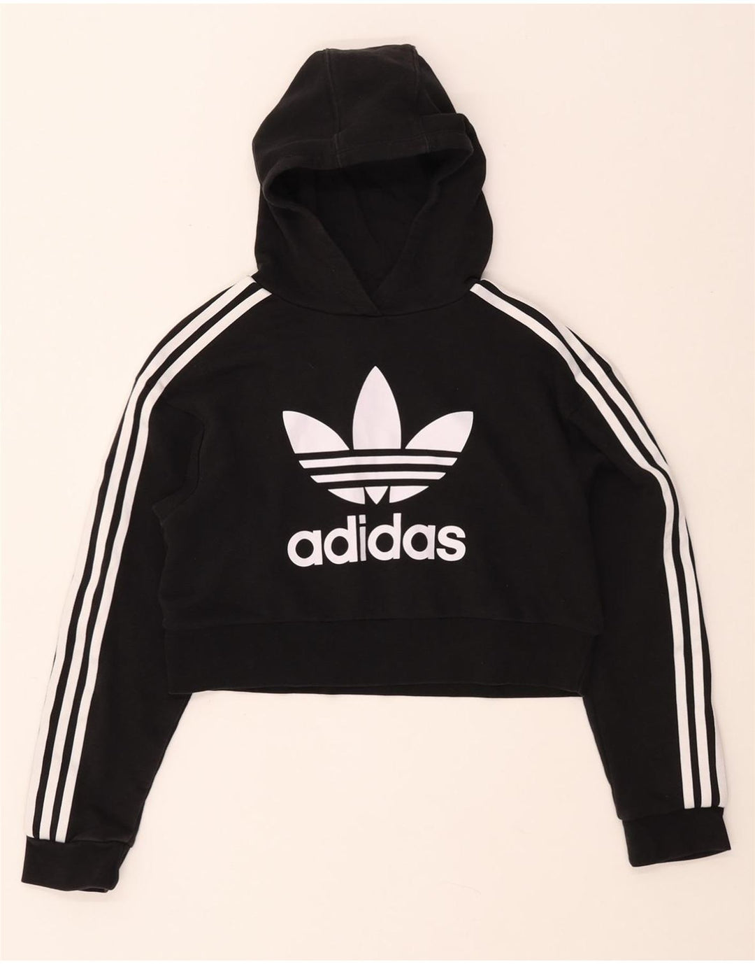ADIDAS Meninas Crop Graphic Hoodie Jumper 11-12 Anos Algodão Preto