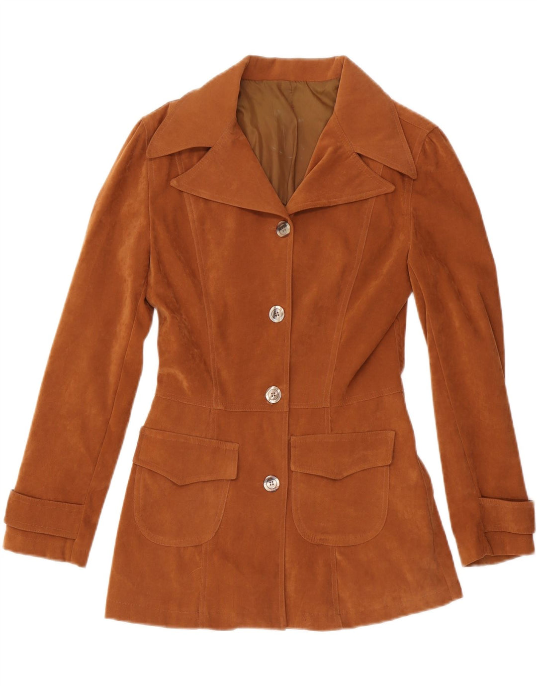 Jaqueta blazer vintage feminina com 4 botões Reino Unido 10 pequena marrom