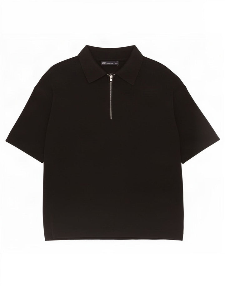 Camisa polo feminina Marks & Spencer grande tamanho UK 10 pequena preta