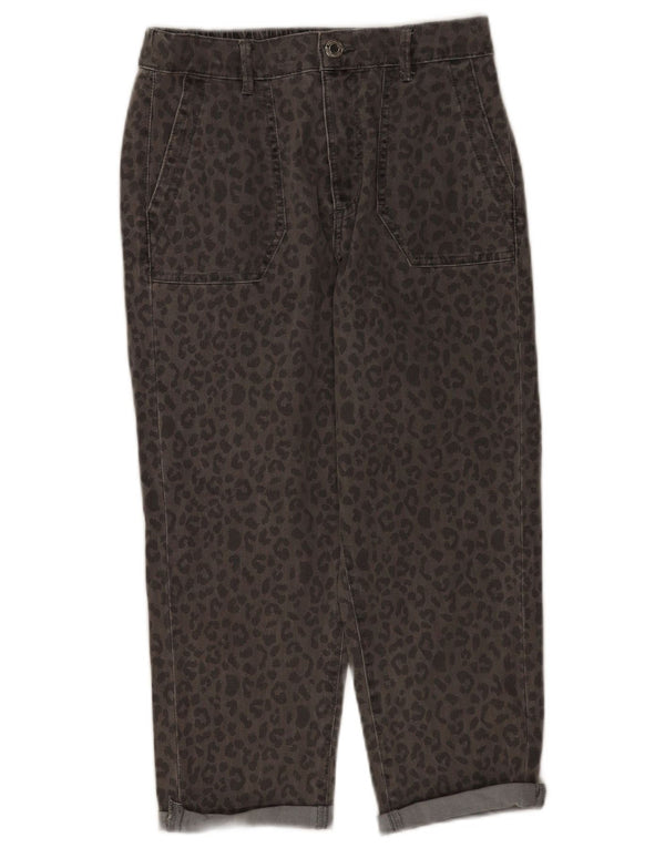 Calça jeans feminina Marks & Spencer UK 10 pequena W28 L21 cinza animal print