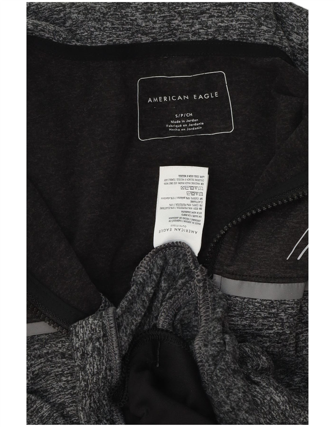 Suéter masculino com capuz e zíper gráfico AMERICAN EAGLE pequeno cinza manchado