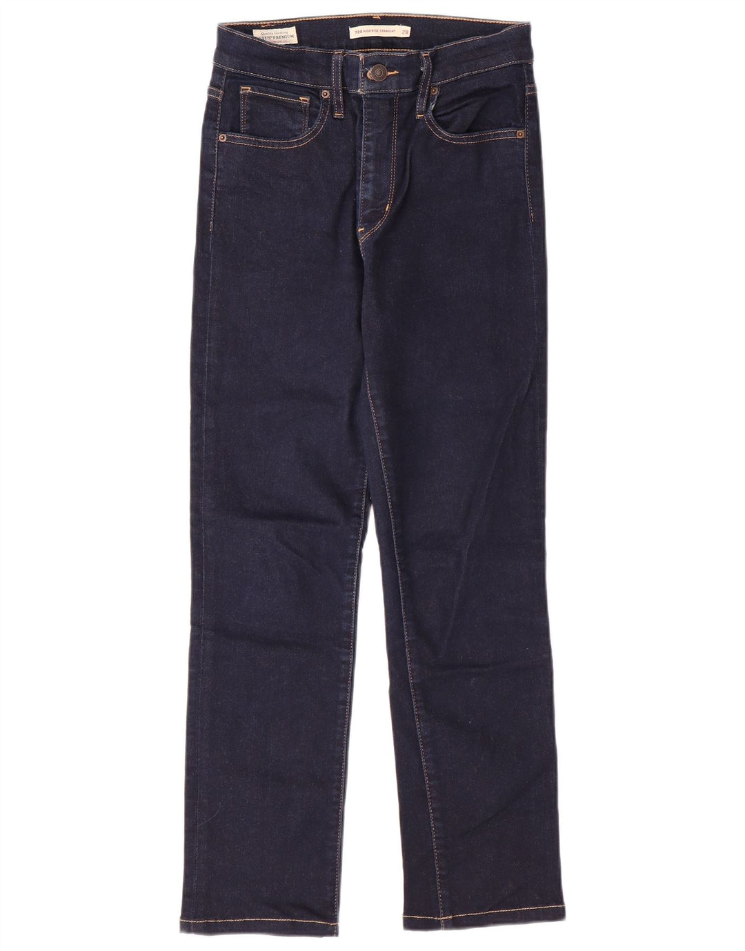 Calça jeans feminina LEVI'S 724 de cintura alta reta W28 L26 algodão azul marinho