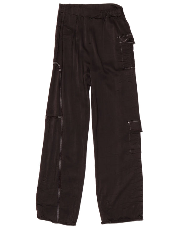 Calça cargo feminina Zara com perna larga pequena W26 L27 preta viscose