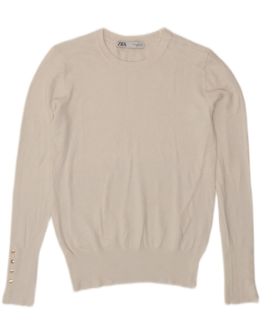 Zara Suéter feminino com gola redonda, Reino Unido 12 Médio Branco