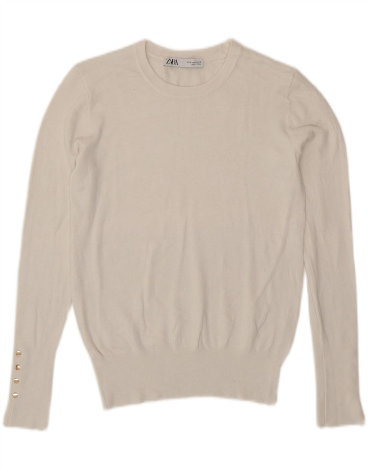 Zara Suéter feminino com gola redonda, Reino Unido 12 Médio Branco