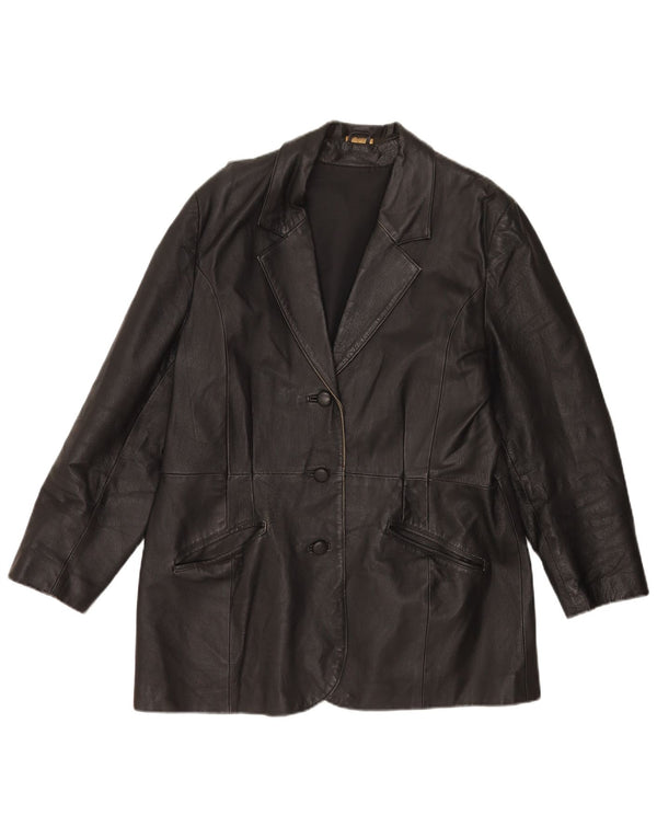 Jaqueta blazer de couro vintage feminina com 3 botões Reino Unido 20 2XL couro preto