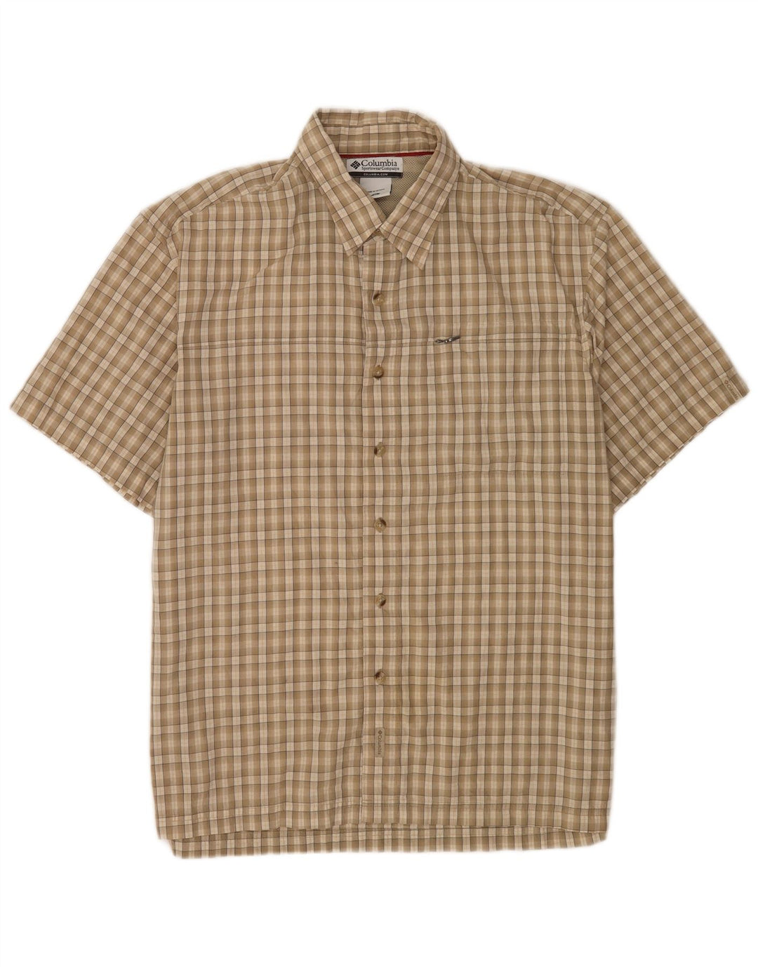 Camisa masculina Columbia de manga curta regular fit algodão xadrez bege médio