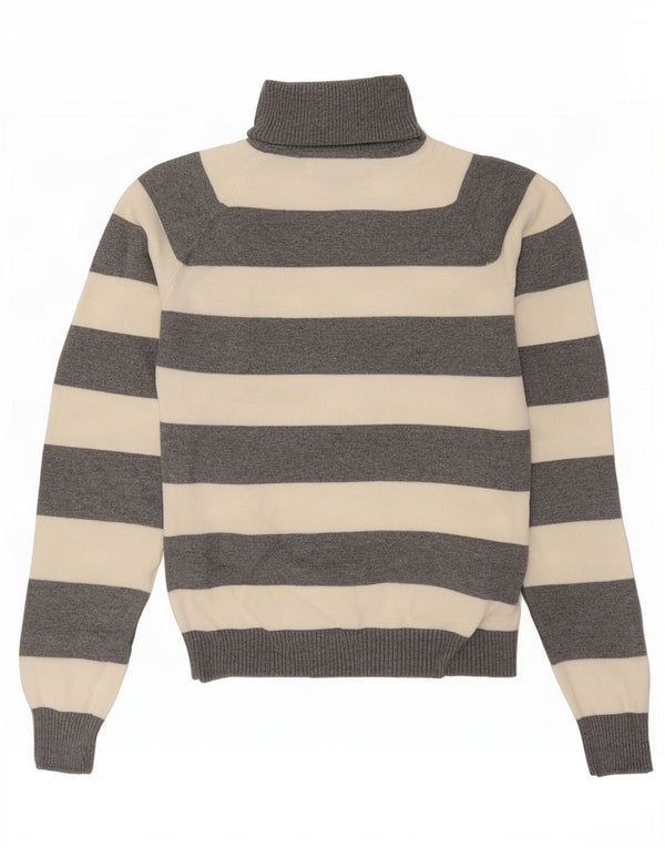 Suéter feminino Zara com gola alta e gola redonda, 10 algodão listrado cinza pequeno