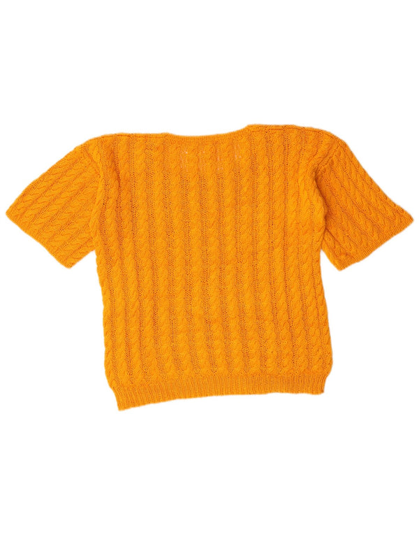 Suéter feminino vintage com gola canoa e gola redonda Reino Unido 14 amarelo médio