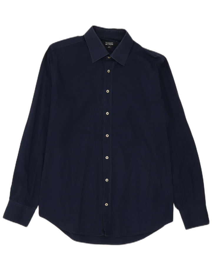Camisa masculina Trussardi tamanho 39/40 algodão azul marinho médio