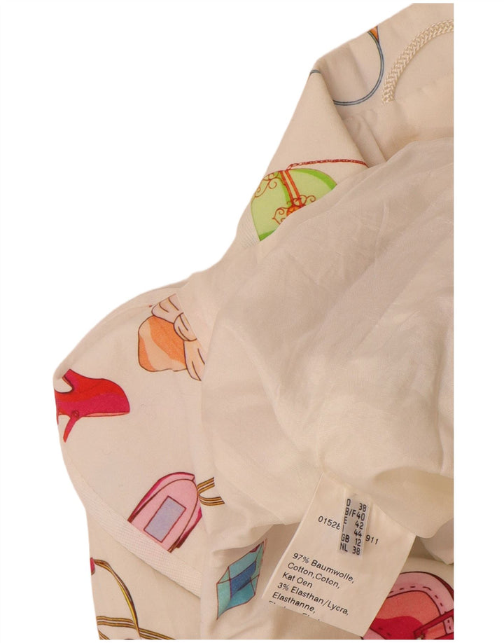 Jaqueta blazer feminina vintage com padrão abstrato Reino Unido 12 algodão branco médio