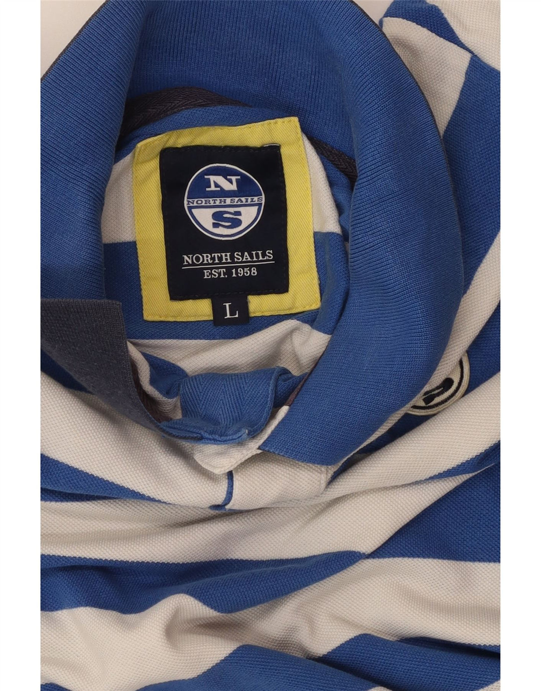 Camisa polo masculina de rugby NORTH SAILS grande algodão listrado azul