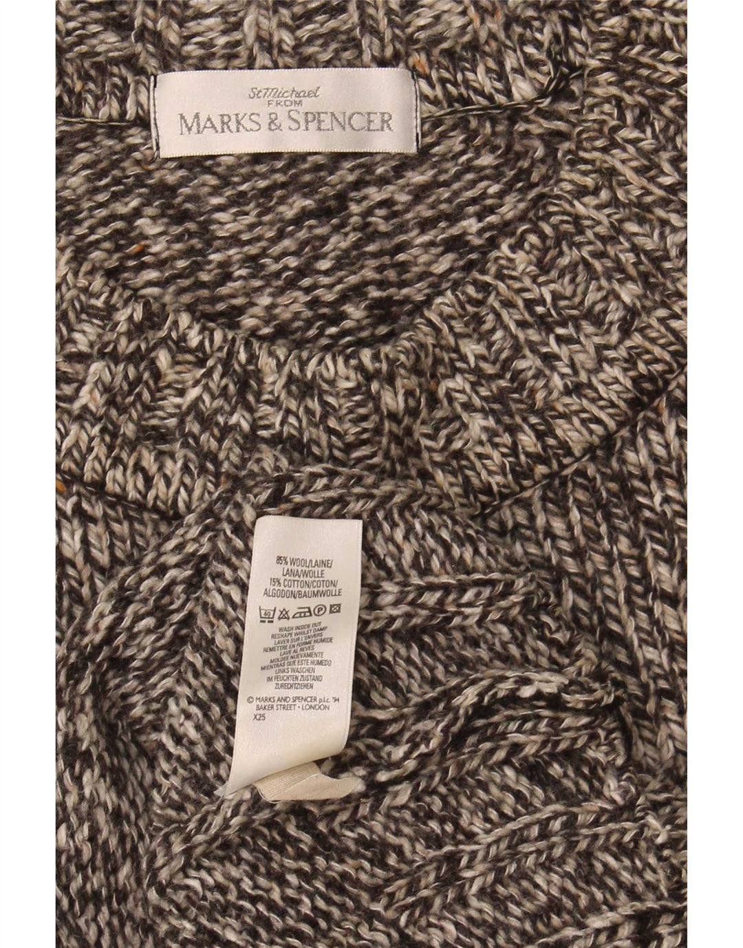 Suéter masculino Marks & Spencer com gola redonda, lã manchada cinza pequena