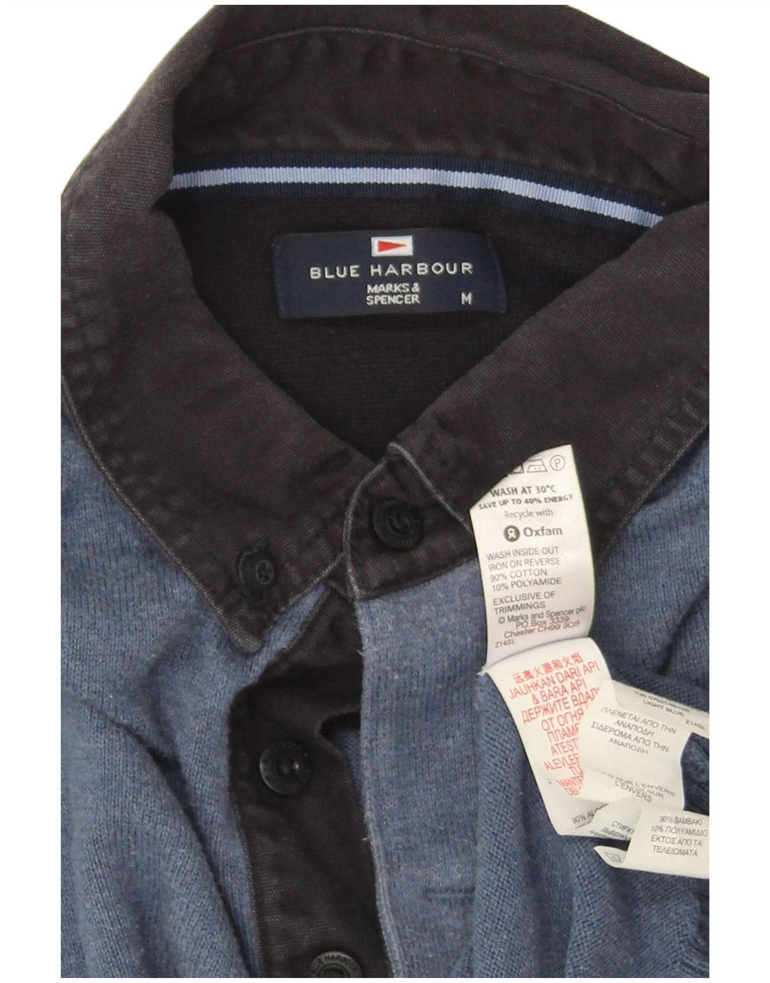 Suéter masculino Marks & Spencer Blue Harbour com gola polo azul médio