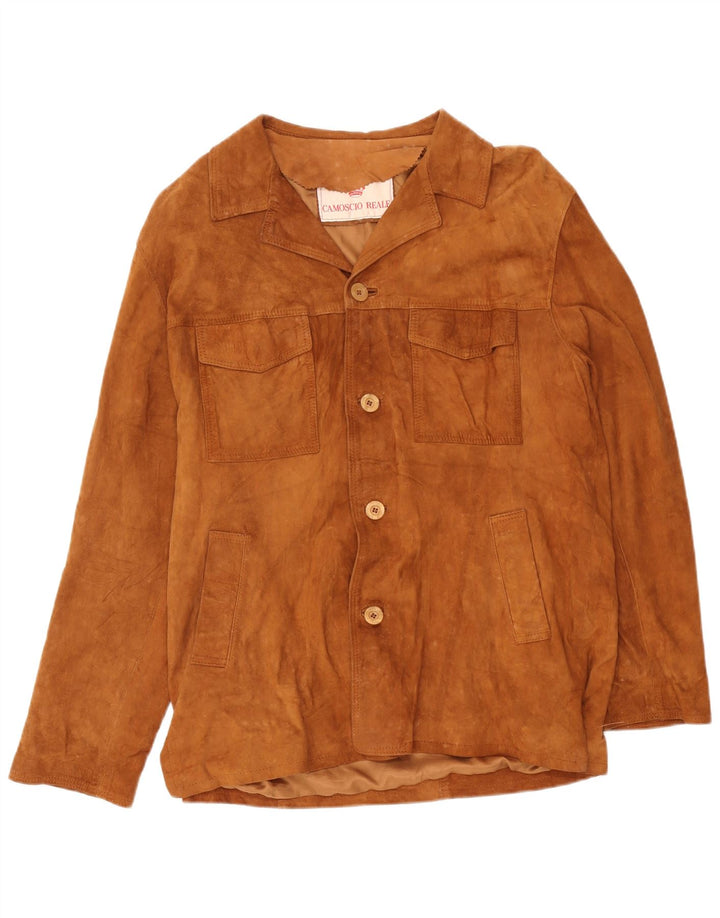 Vintage Mens UK 38 Couro Bege Médio
