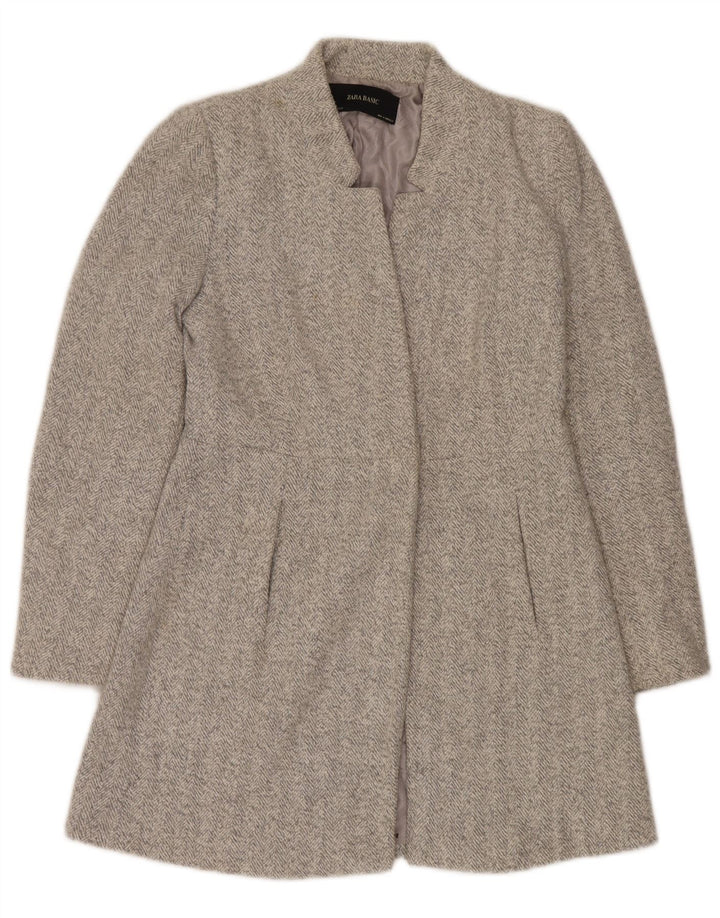 Sobretudo feminino Zara UK 12 poliéster espinha de peixe bege médio