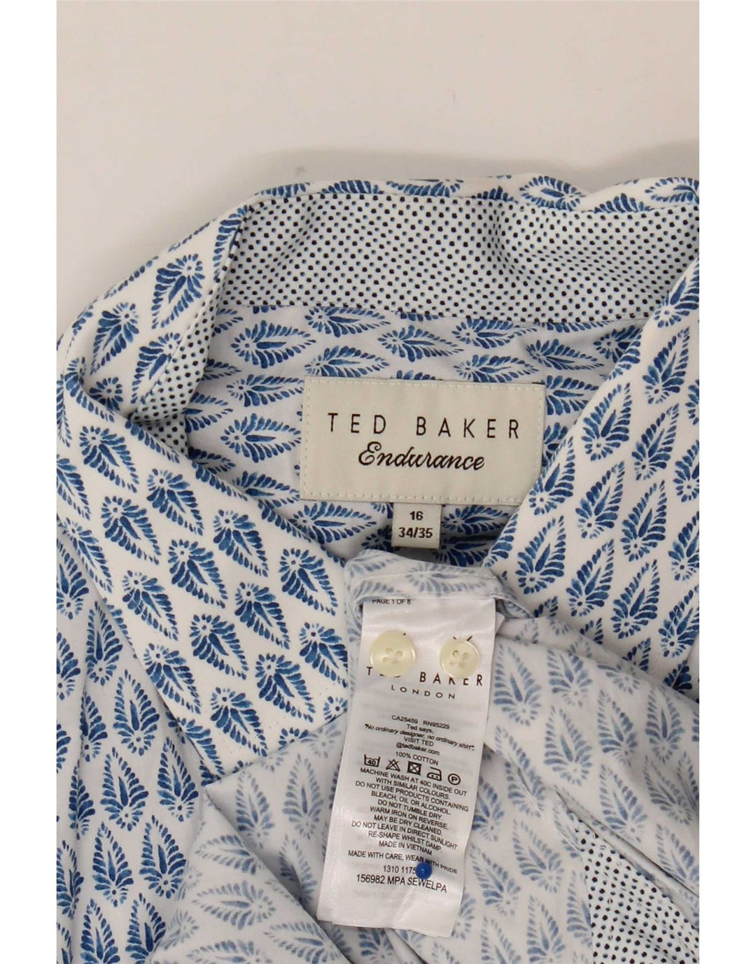 Camisa masculina Ted Baker tamanho 16 grande algodão floral azul