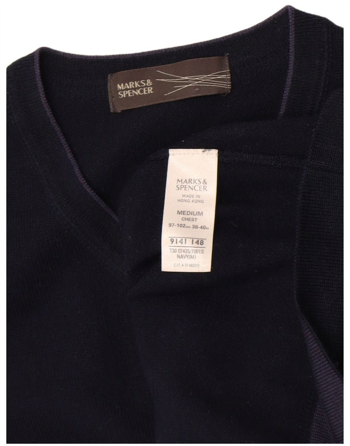 Suéter masculino Marks & Spencer com decote em V médio azul marinho acrílico