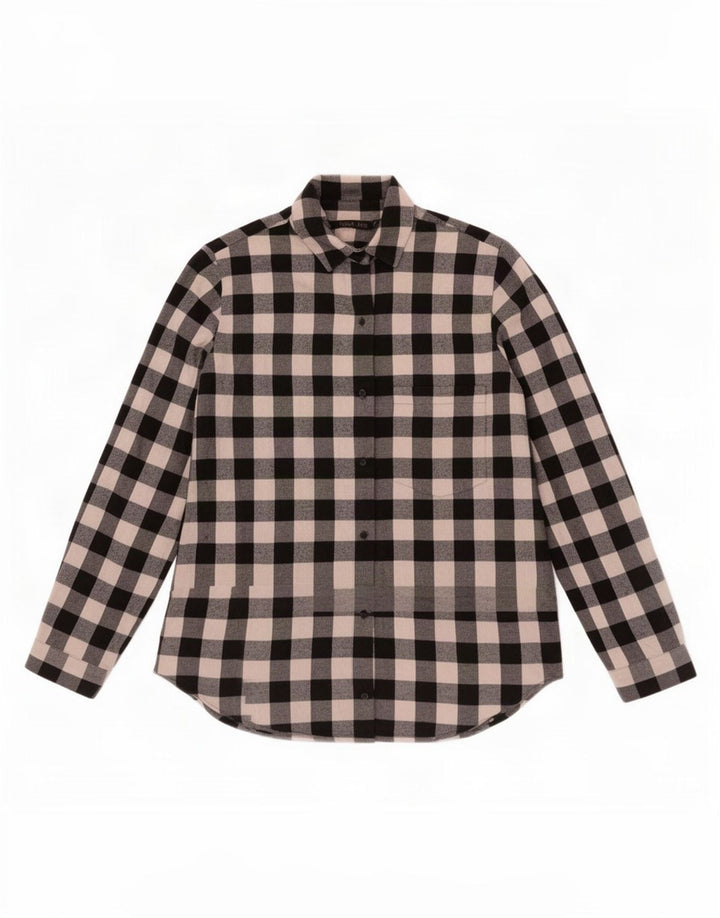 Camisa feminina Zara Reino Unido 14 grande algodão guingão preto