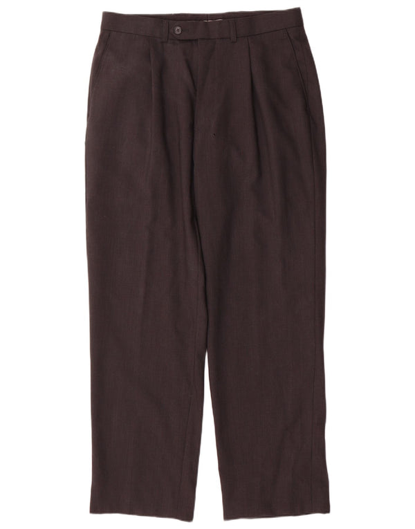 Calça masculina Marks & Spencer com pegged terno W32 L29 lã marrom