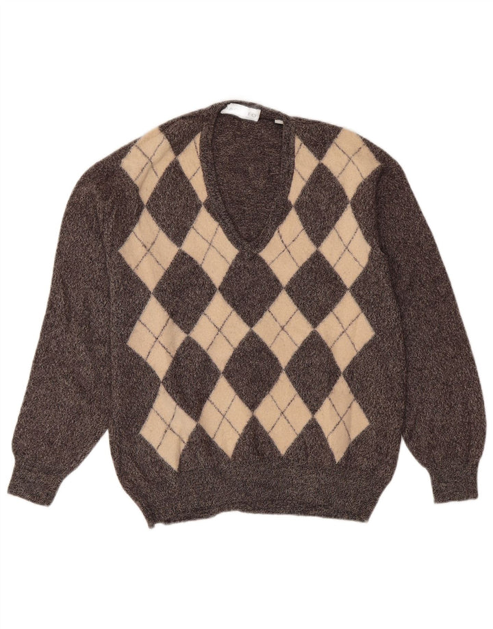 Suéter feminino PAQUITO com decote em V Reino Unido 14 cinza médio Argyle/Diamante