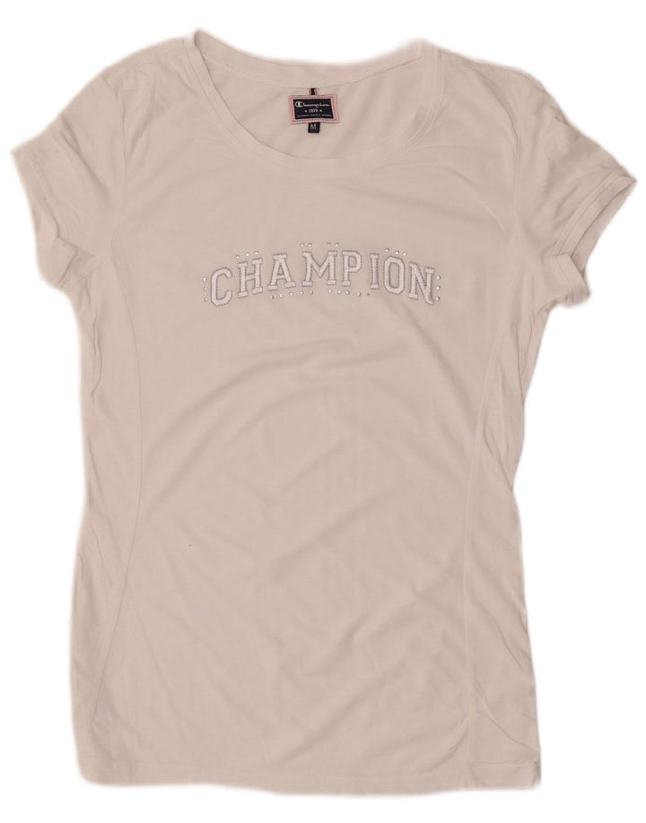 Camiseta feminina estampada Champion UK 12 médio branco