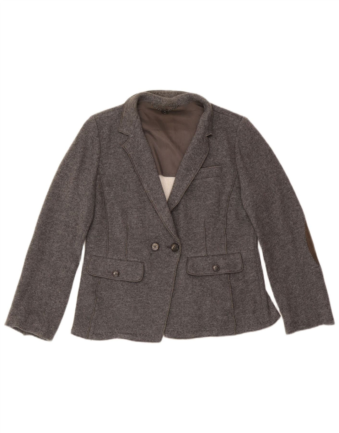 Jaqueta blazer feminina de malha com peito duplo Marella Reino Unido 18 XL lã cinza