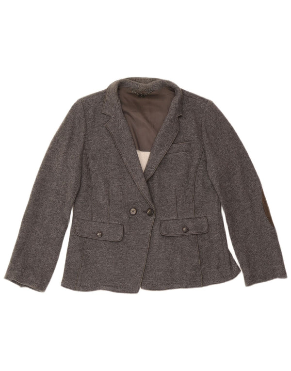 Jaqueta blazer feminina de malha com peito duplo Marella Reino Unido 18 XL lã cinza