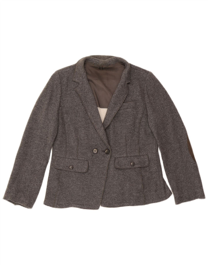 Jaqueta blazer feminina de malha com peito duplo Marella Reino Unido 18 XL lã cinza