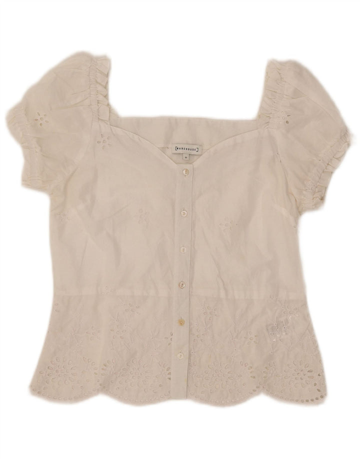 Blusa feminina de manga curta WAREHOUSE UK 10 pequena poliéster branco