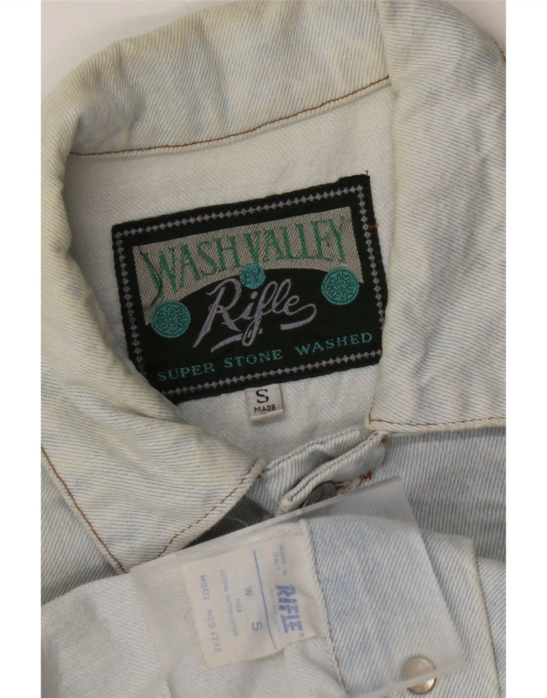 Jaqueta jeans feminina RIFLE de grandes dimensões UK 10 algodão azul pequeno