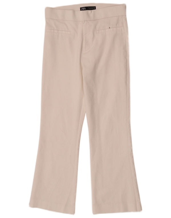 Zara Calça feminina flare cortada pequena W26 L24 algodão branco