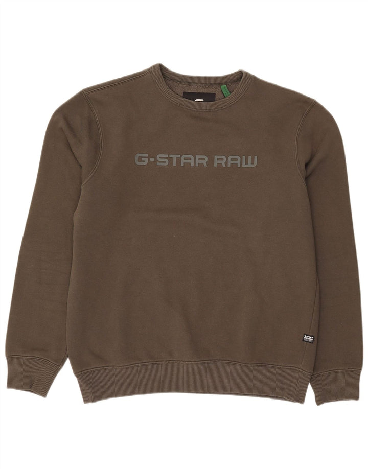 Suéter gráfico masculino G-Star de algodão cáqui médio