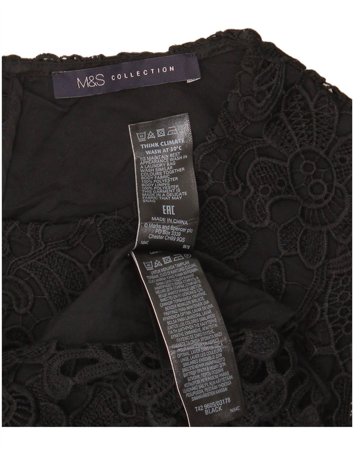 Vestido feminino Marks & Spencer com bainha de renda Reino Unido 8 pequeno preto floral poliéster