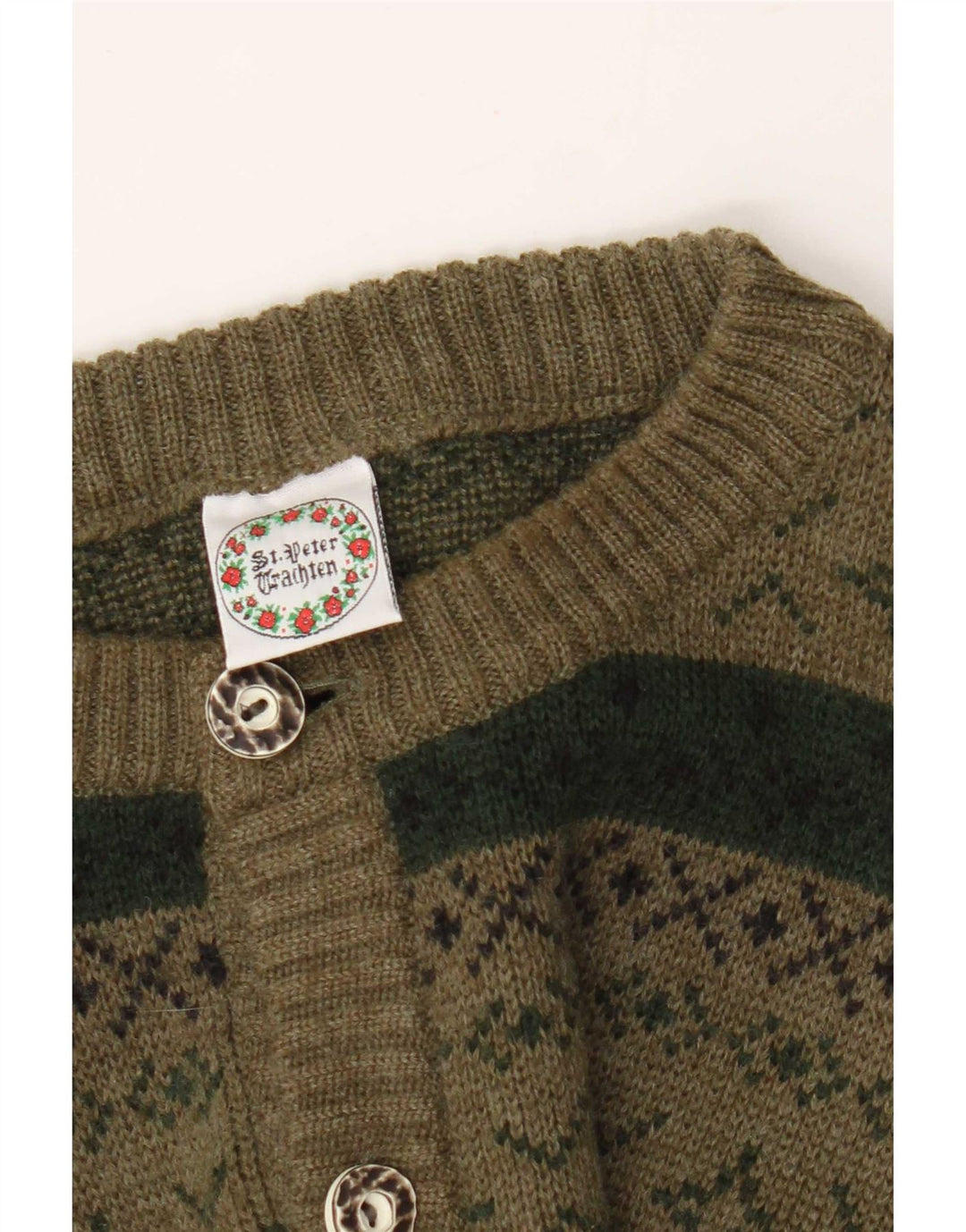 Suéter cardigã masculino St. Peter Trachten médio cáqui Fair Isle acrílico