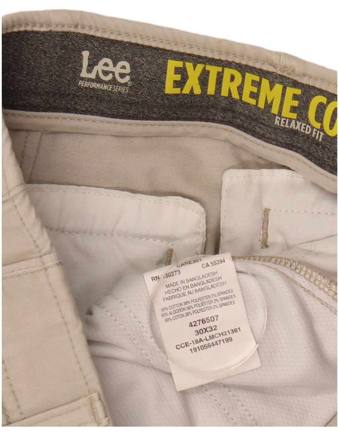 Calça Chino masculina LEE Extreme Comfort Relaxed Fit W30 L32 Algodão Bege