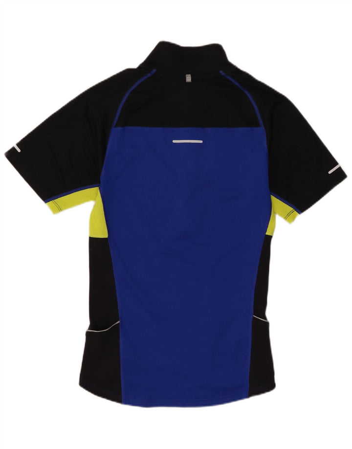 Camiseta masculina Nike Dri Fit com zíper e decote em poliéster pequeno azul colorblock